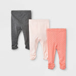 Baby 3pk Pull-On Pants - Cloud Island™ Light Pink/Polka Dot Pink/Gray - 6-9M