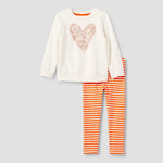 Toddler Girls' Glitter Pumpkin Heart Pullover & Striped Leggings Set - 12M