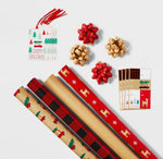 80 sq ft Gift Wrap Pack Kraft Brown/Red - Wondershop