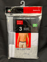 American Fit Premium Quality Boxer Briefs - Pack of 3 - Size XL/XG Color: Light Grey, White, Black (Retail Price $19.99)