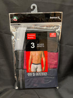 American Fit Premium Quality Boxer Briefs - Pack of 3 - Size S Color: Blue, Red, Black (Retail Price $19.99)