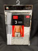 American Fit Premium Quality Boxer Briefs - Pack of 3 - Size S Color: Light Grey, White, Black (Retail Price $19.99)