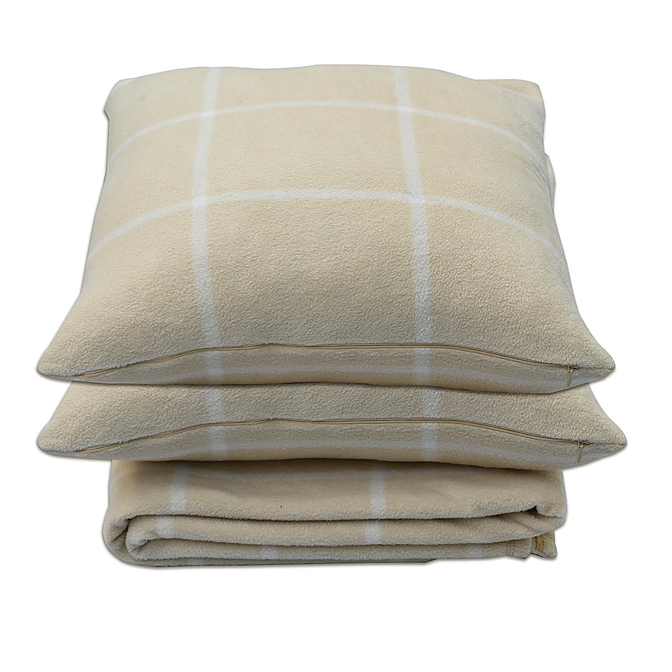 Simply Essential 3-Piece Windowpane Plaid Throw Blanket and Throw Pillow Bundle in Sandshell (Retail Price $45)