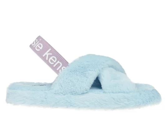 Kensie Womens Cute Cross Strap Faux Fur Slippers with Elastic Back Strap - Blue - Size 8 (Retail Price $32)