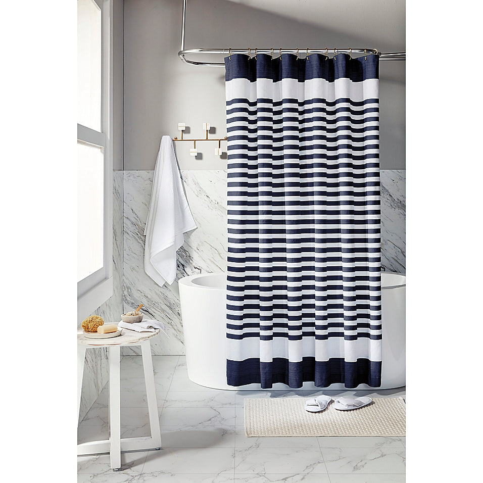 Everhome Samson Coastal Stripe 72-Inch X 72-Inch Shower Curtain in Maritime Blue (Retail Price $45)