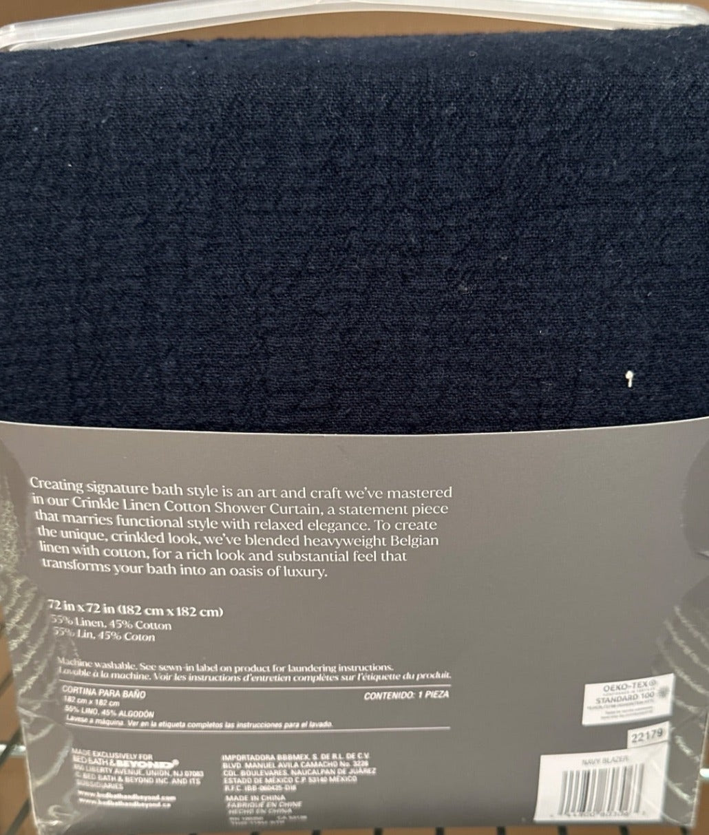 The Threadery Crinkle Linen Cotton Shower Curtain - 72 in x 72in - Navy (Retail Price $65)