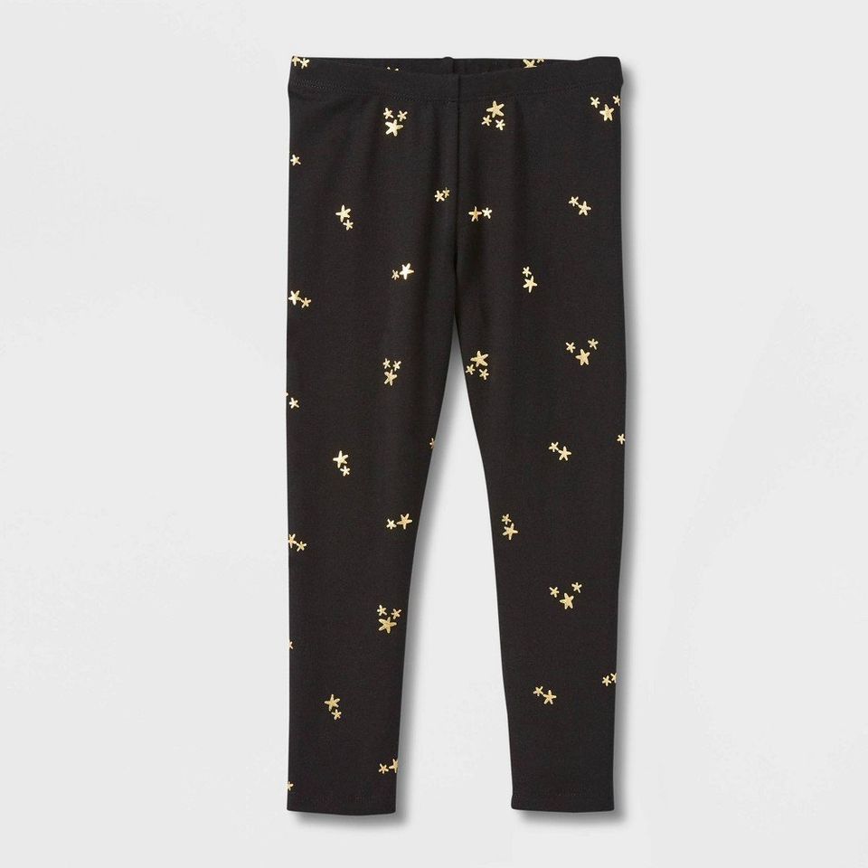 Toddler Girls' Foil Star Leggings - Cat & Jack Black 12m, 18m