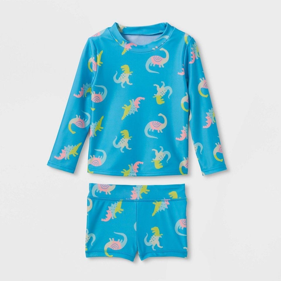 Baby Girls' 2pc Dino Print Long Sleeve Rash Guard Set - Cat & Jack Blue