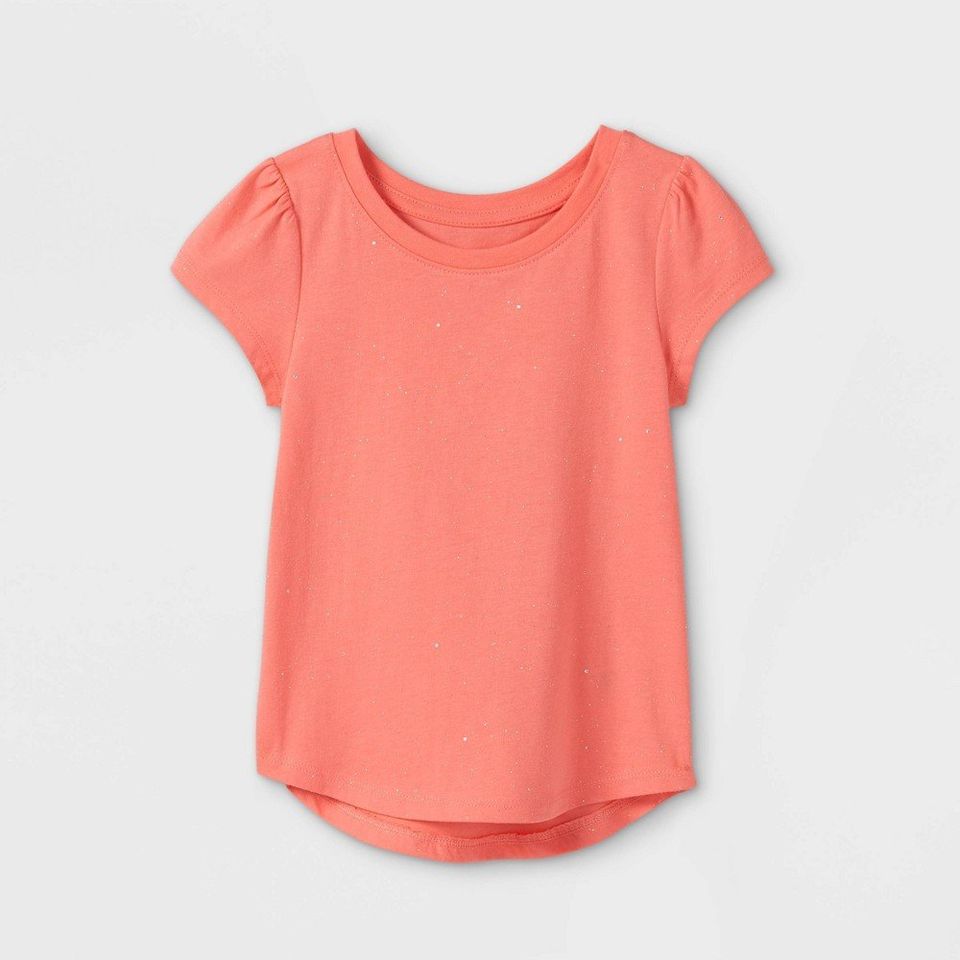 Toddler Girls' Sparkle Short Sleeve T-Shirt - Cat & Jack Medium Coral 3T, Medium Pink