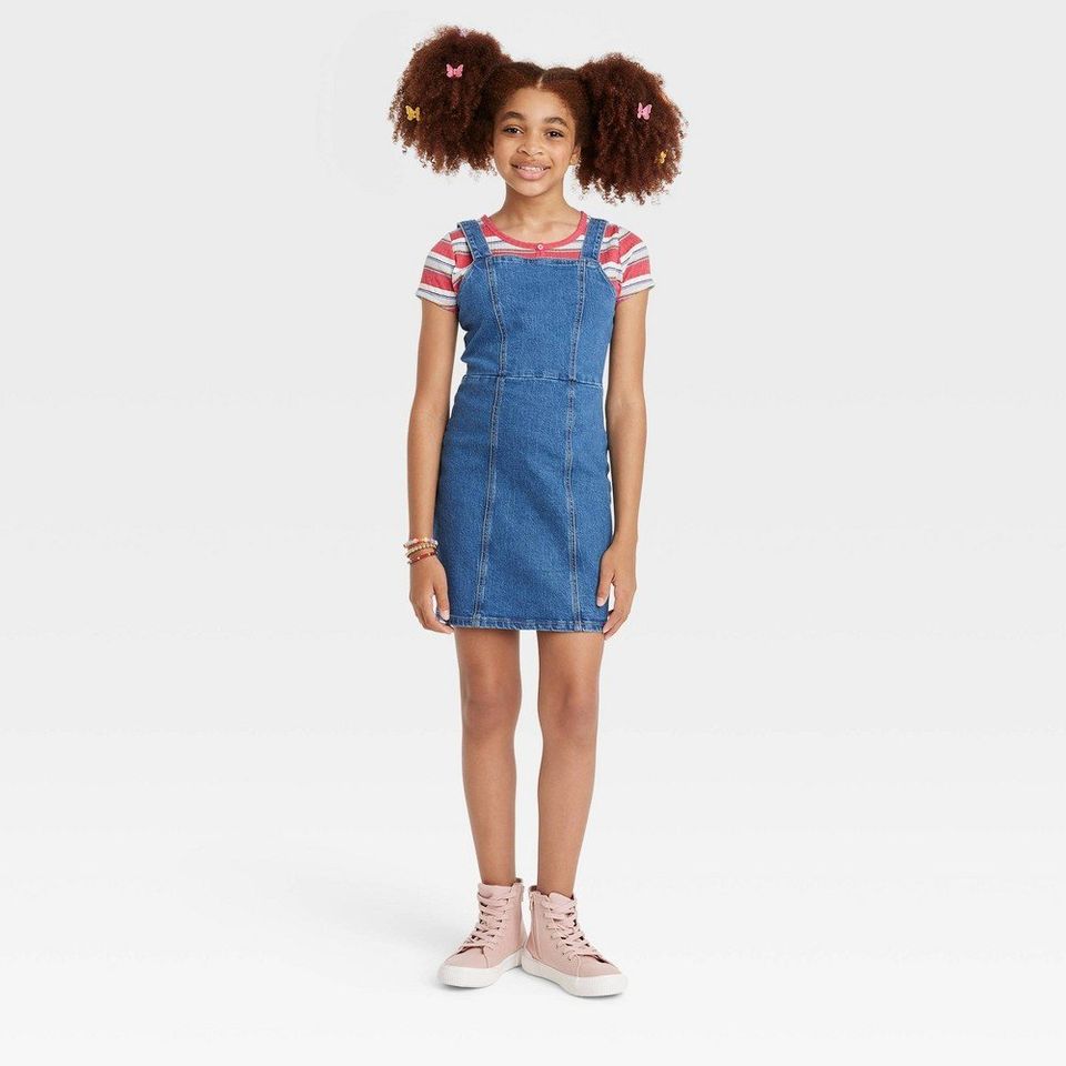 Girls Pinafore Dress - art class Medium Wash Size: XS, Color: Medium Blue