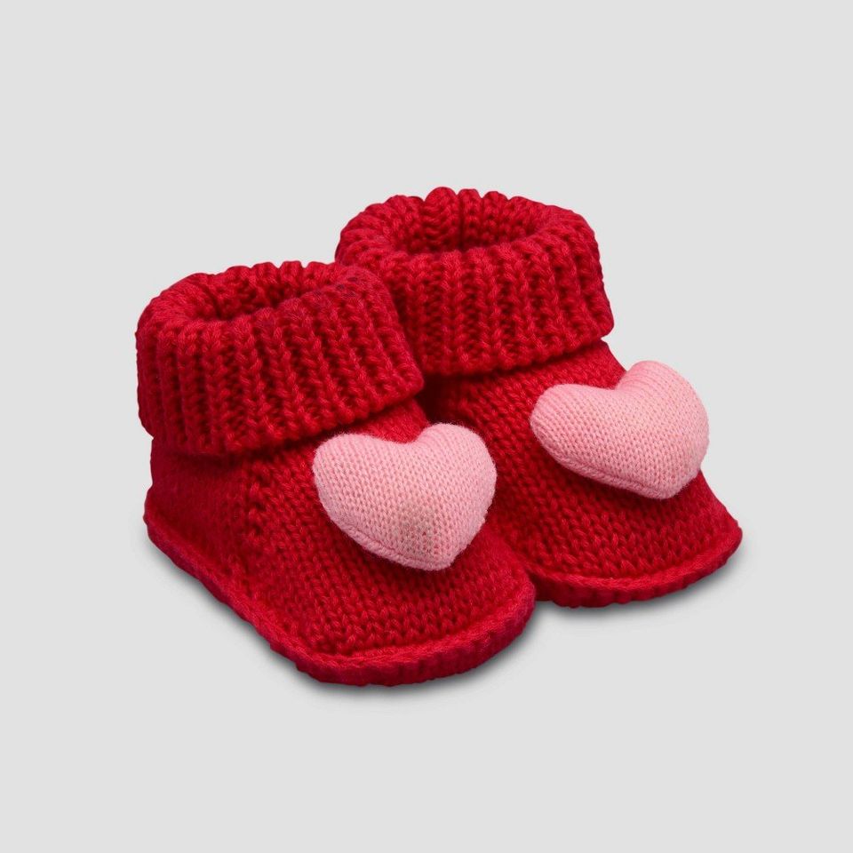 Carter's Just One You Baby Girls' Knitted Heart Slippers - Red Newborn