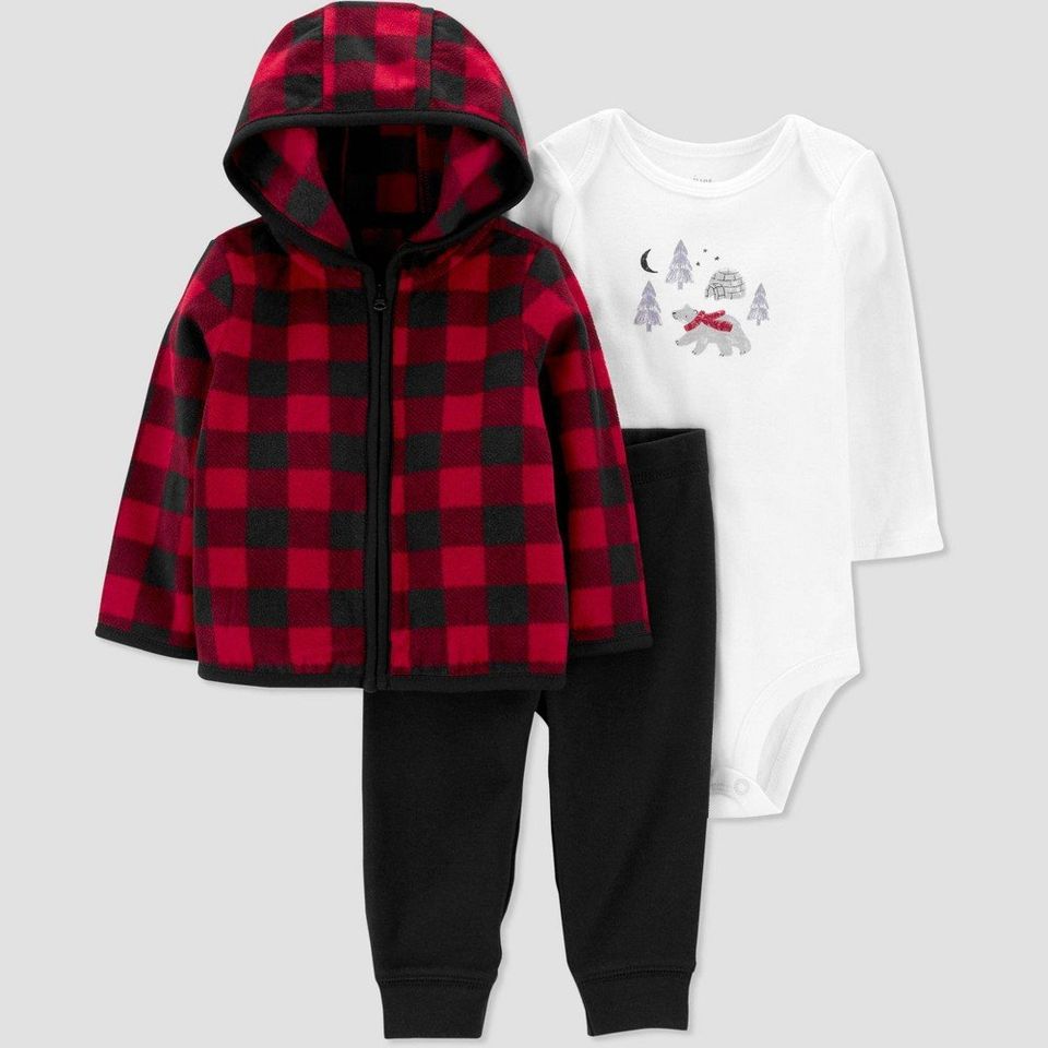 Carter's Just One You Baby Boys' Buffalo Check Fleece Top & Bottom Set - Red 3M