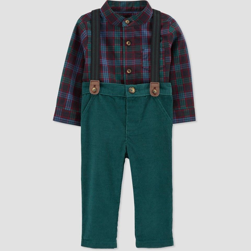 Carter's Just One You Baby Boys' Plaid Top & Bottom Set - Green Newborn