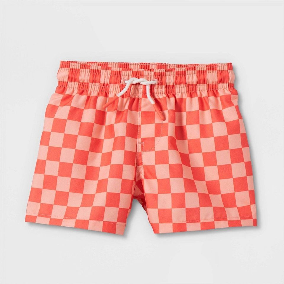 Baby Boys' Checkered Swim Shorts - Cat & Jack Coral Red 3-6M