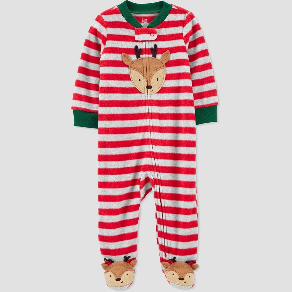 Carter's Just One You Baby Boys' Reindeer Striped Footed Pajama - Red Newborn