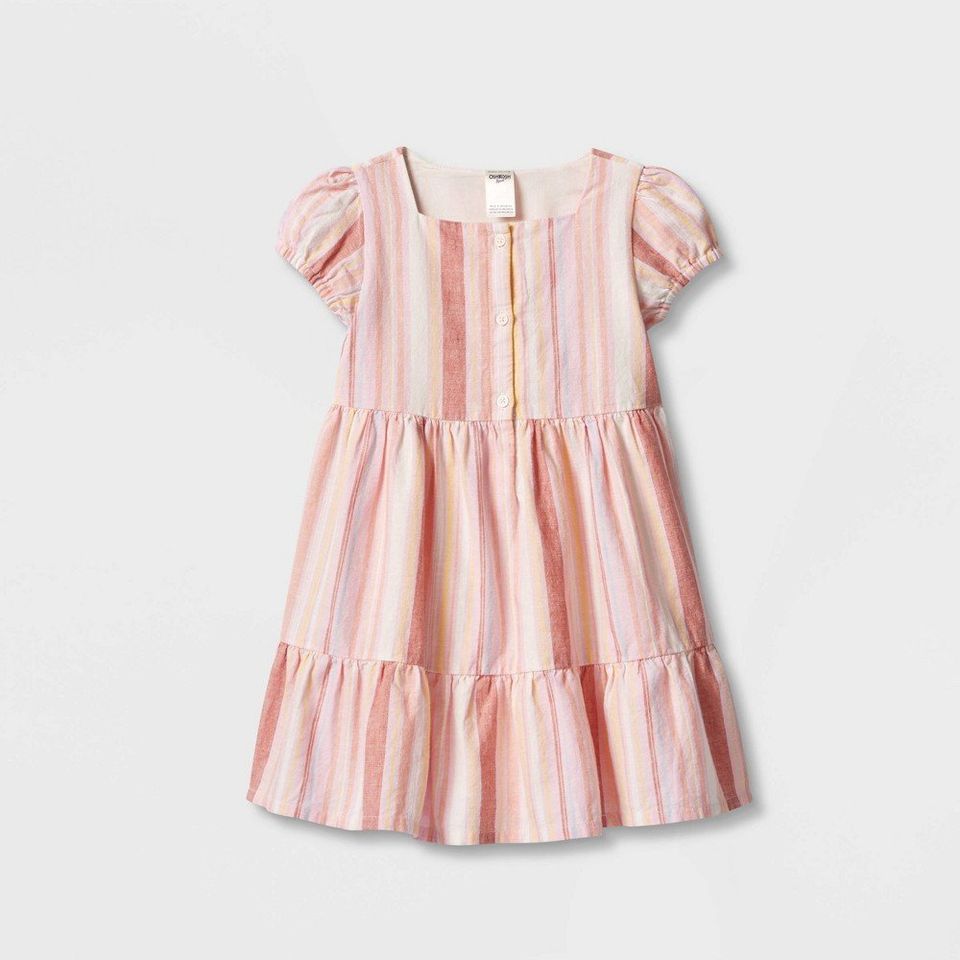 OshKosh B'gosh Toddler Girls' Striped Tiered Short Sleeve Dress - Pink 18M