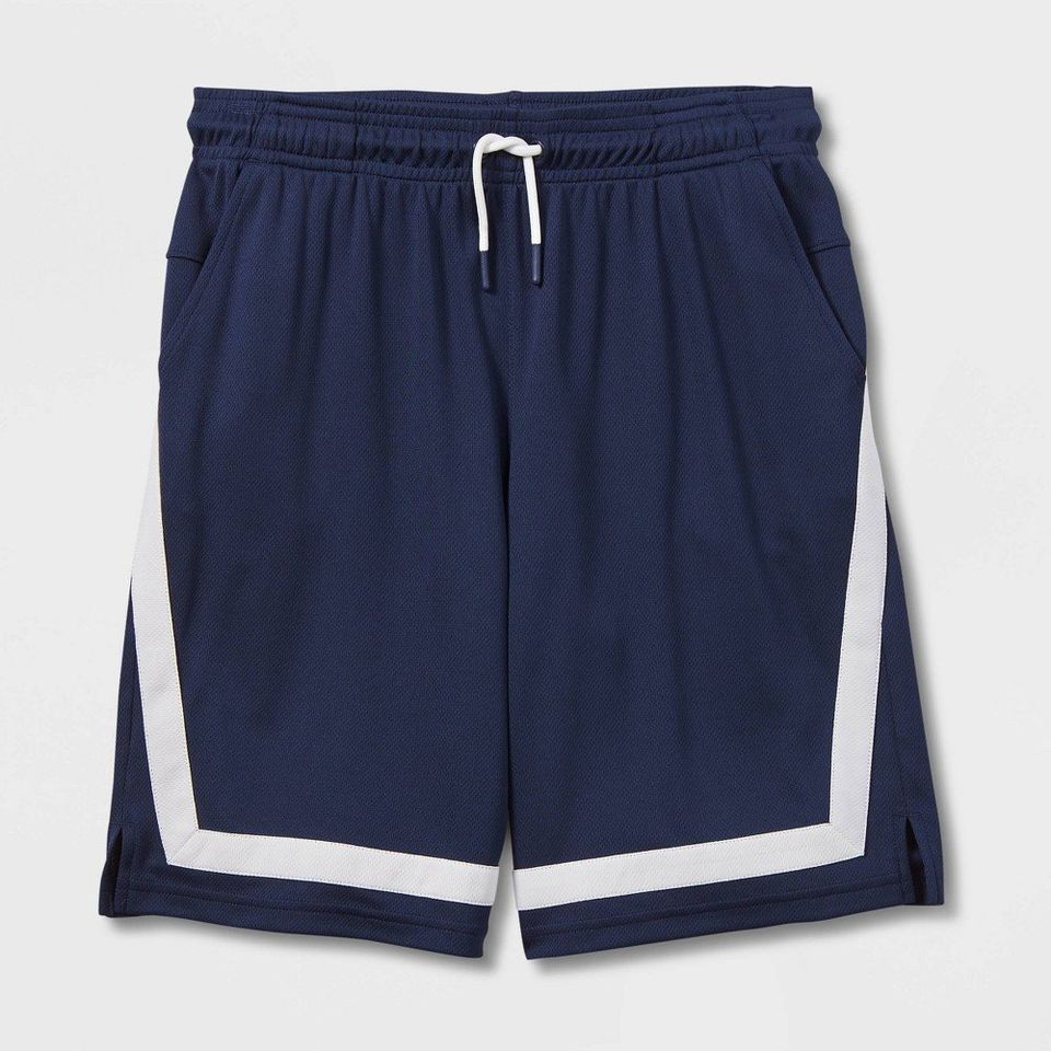 Boys' Side Striped Mesh Shorts 7.5" - All in Motion Navy Blue XS