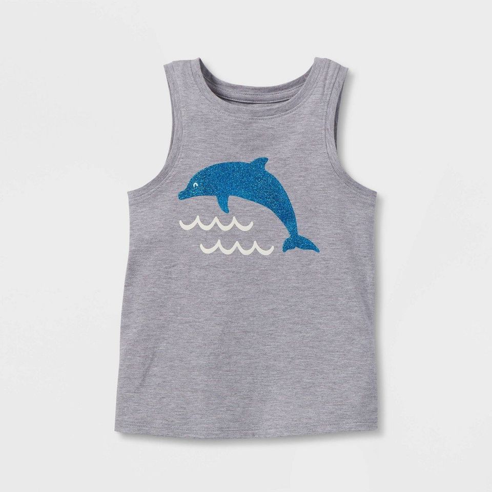 Toddler Girls' Sparkle Dolphin Knit Graphic Tank Top - Cat & Jack Gray