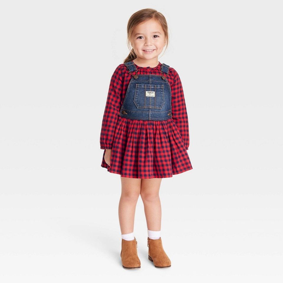 OshKosh B'gosh Toddler Girls' Buffalo Skirtall Dress - Red 12M