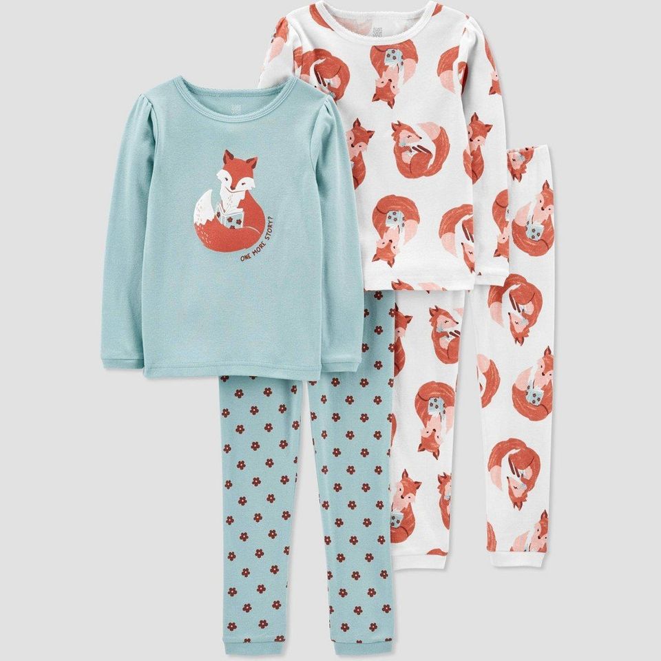 Carter's Just One You Toddler Girls' 4pc Fox Pajama Set - Teal/White 2T