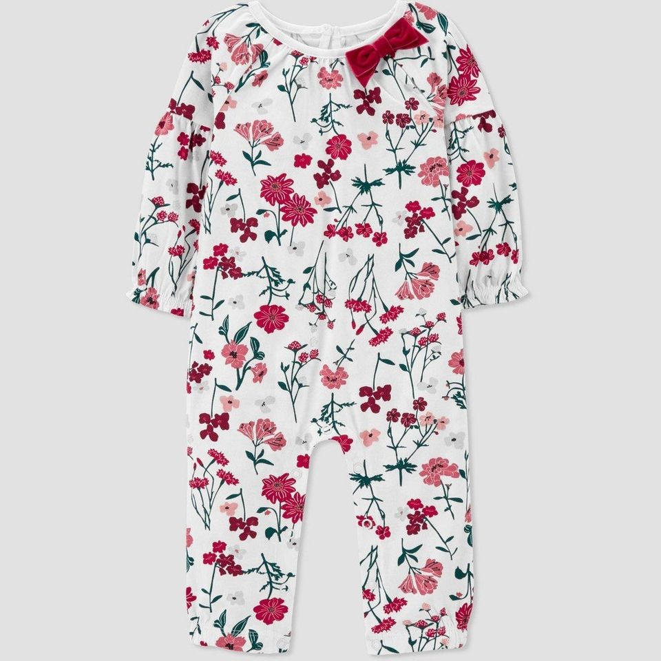 Carter's Just One You Baby Girls' Floral Jumpsuit - White 24M