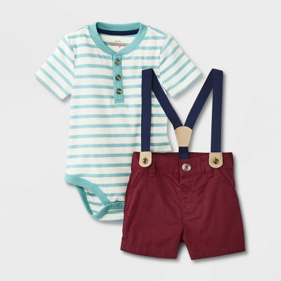 Baby Boys' Henley Shorts Suspender Set - Cat & Jack Green Newborn