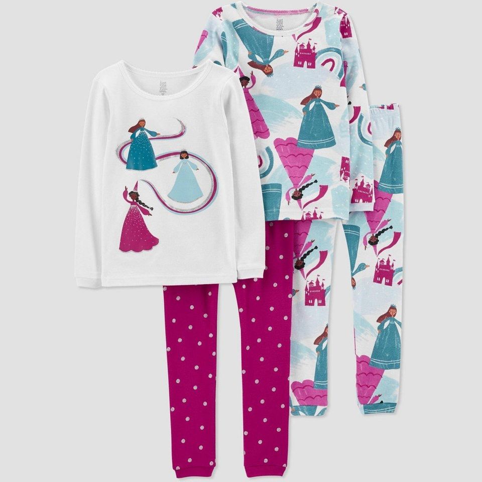 Carter's Just One You Toddler Girls' 4pc Princesses Long Sleeve Pajama Set - Purple/White