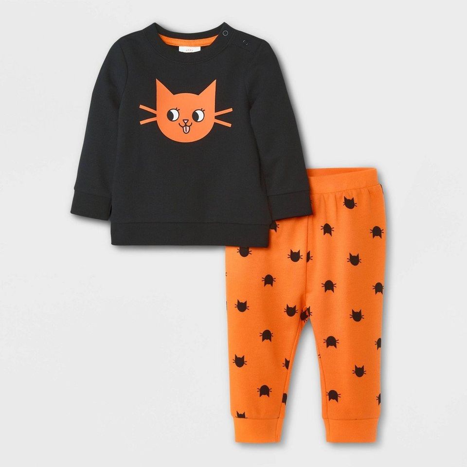 Baby Girls' 2pc Cat Halloween Long Sleeve Fleece Set - Cat & Jack - 6-9M