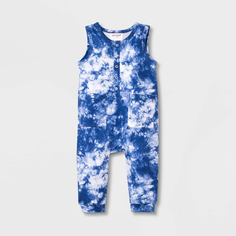 Baby Tie-Dye Henley Romper - Cat & Jack Blue 12M