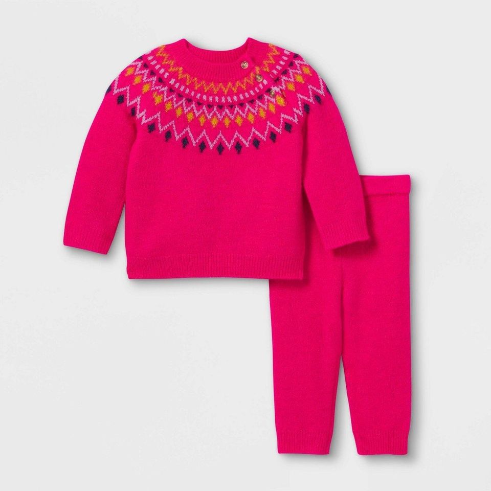 Baby Fair Isle Pullover Sweater & Bottom Set - Cat & Jack Pink 6-9M