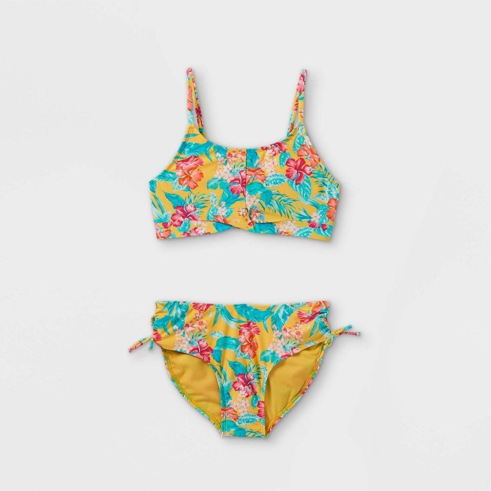 Girls' Floral Print 2pc Bikini Set - art class Yellow XS (4/5)