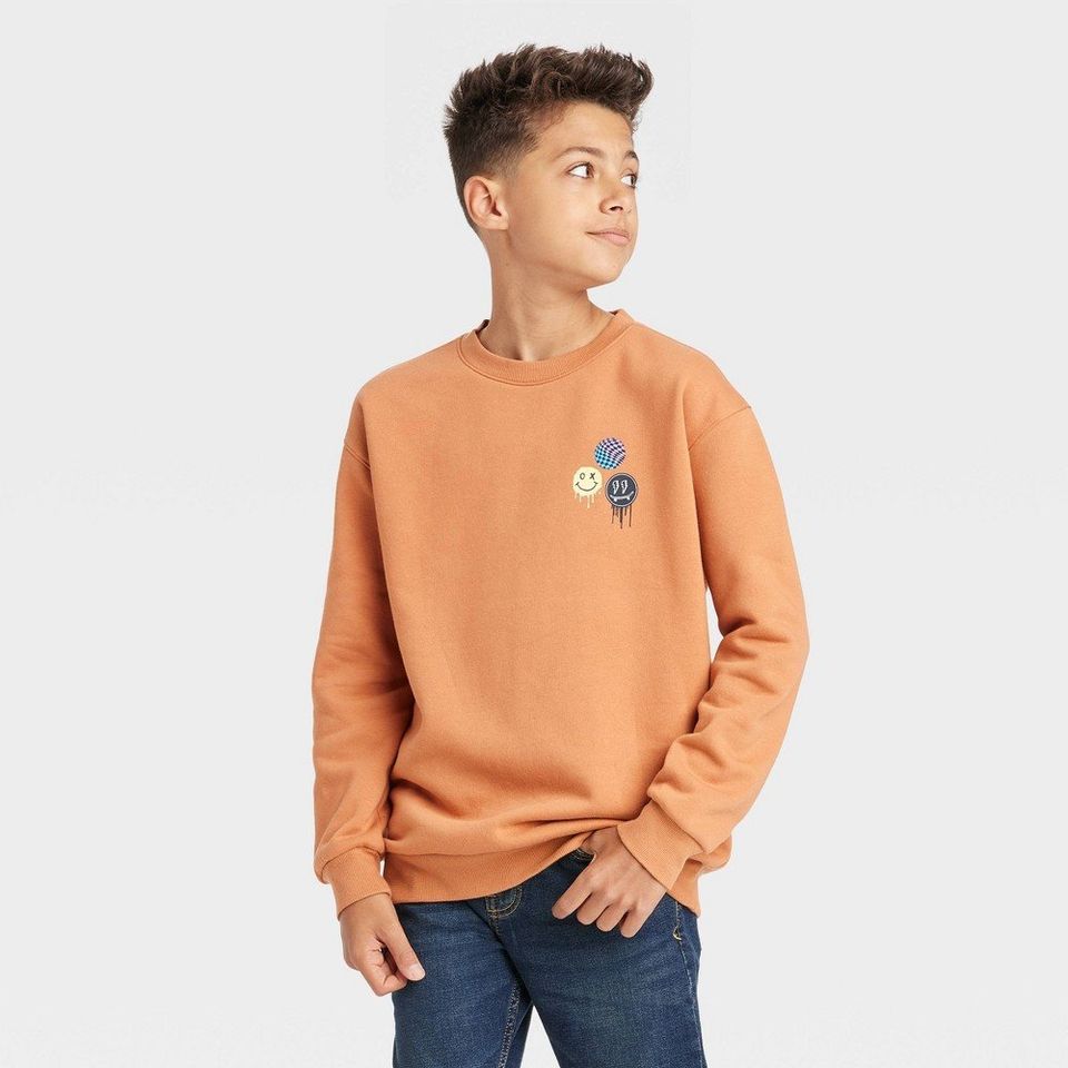 Boys' Crew Neck Fleece Pullover Sweatshirt - art class Orange XS