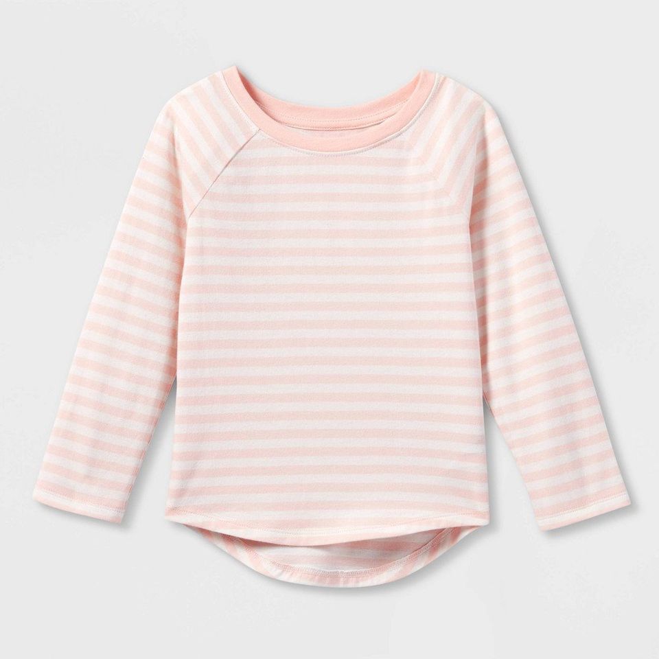 Toddler Girls' Striped Long Sleeve T-Shirt - Cat & Jack Pink/Cream 18M