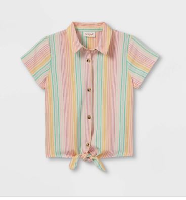 Girls' Button-Down Tie-Front Short Sleeve Woven Shirt - Cat & Jack™