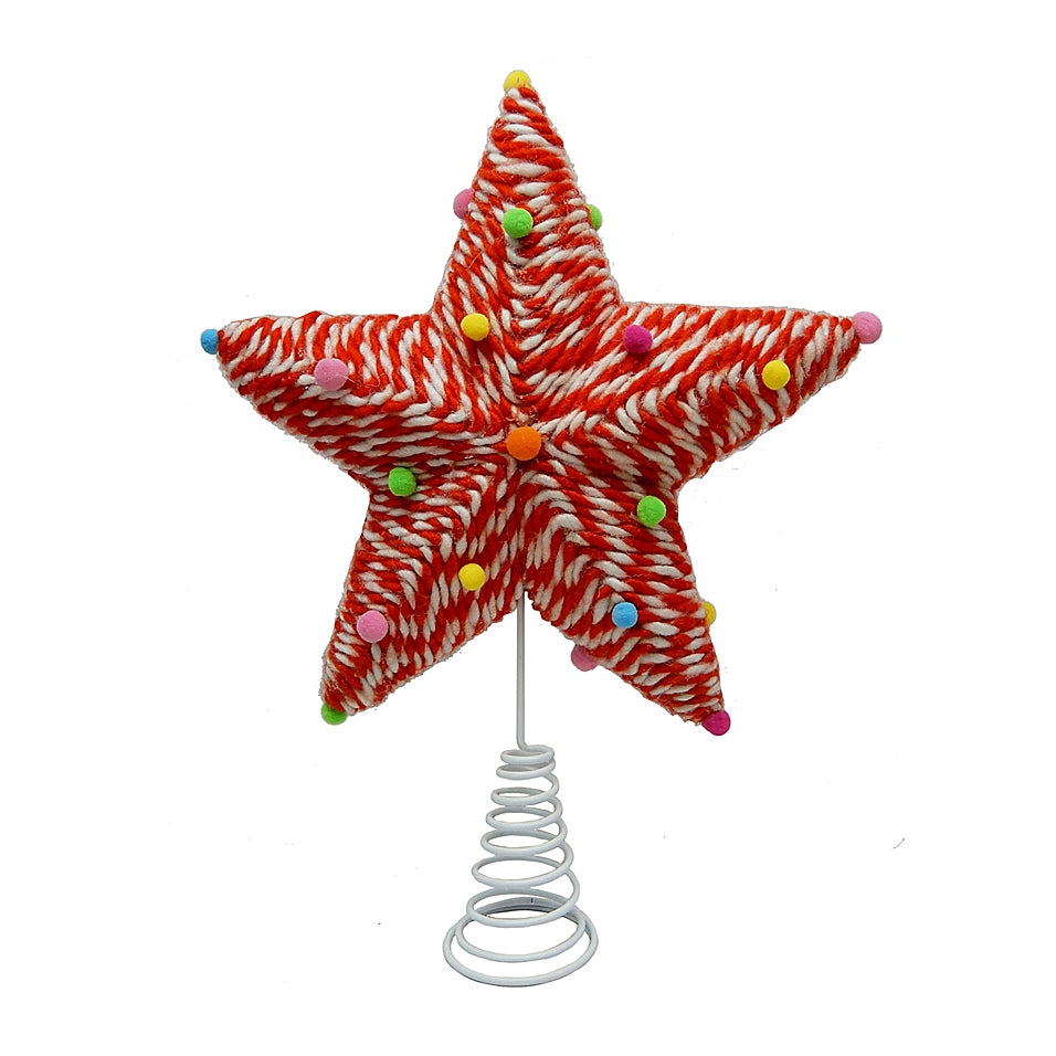 H for Happy Whimsy Yarn Christmas Tree Topper in White/Red