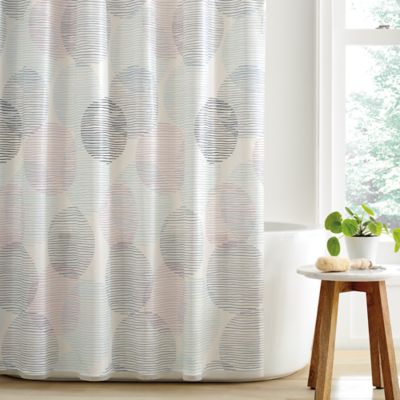 Simply Essential 72-Inch X 72-Inch Overlapping Circles PEVA Shower Curtain - Peach/Grey/Blue (Retail Price $10)