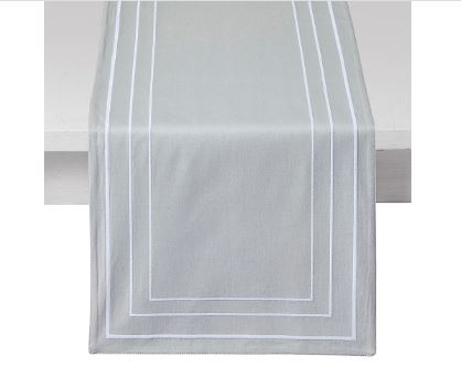 Everhome Embroidered Hotel Border 72-Inch Table Runner in Grey/White