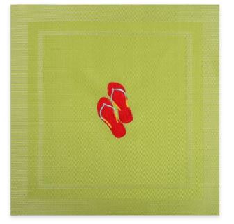 Embroidered Flip Flop Placemat in Lime