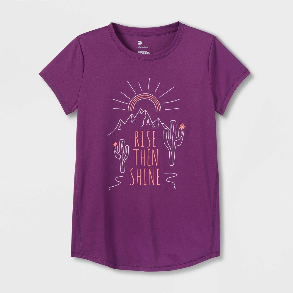 Girls' Short Sleeve 'Rise Then Shine' Graphic T-Shirt - All in Motion™ Grape Purple