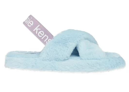 Kensie Womens Cute Cross Strap Faux Fur Slippers with Elastic Back Strap - Blue - Size 9 (Retail Price $32)