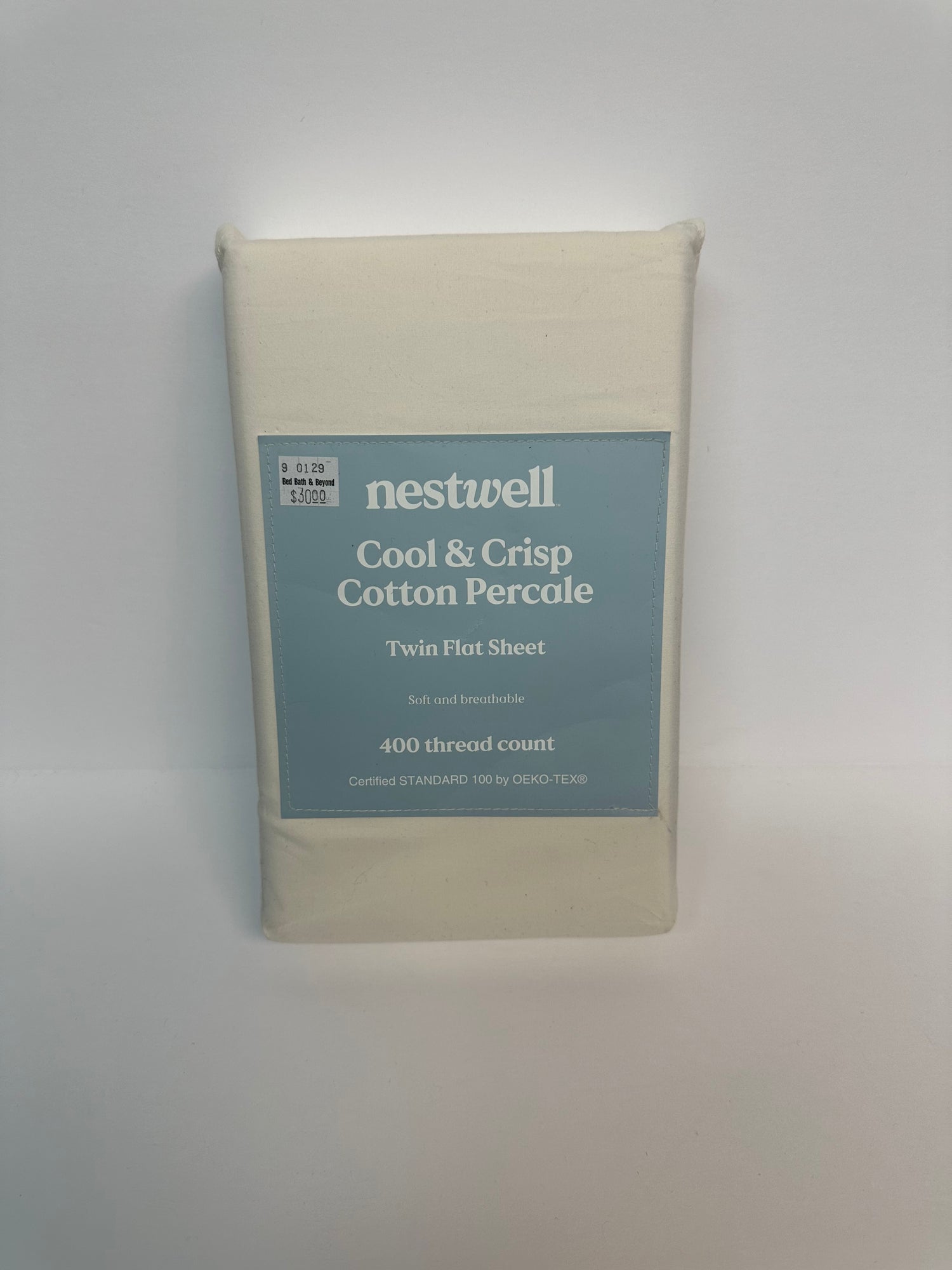 Nestwell Cotton Percale 400-Thread-Count Twin Flat Sheet in Egret