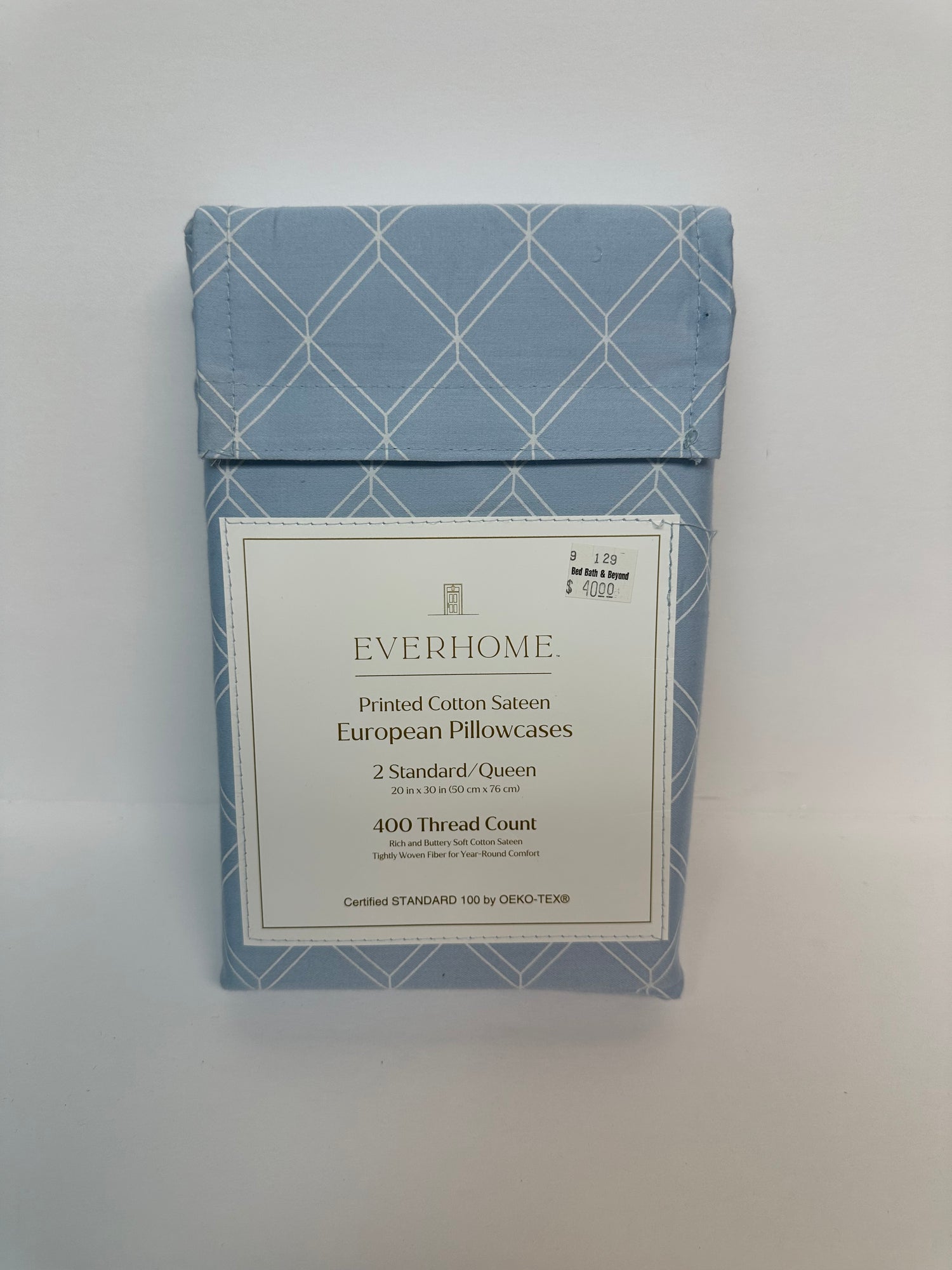 Everhome Sateen Diamond 400-Thread-Count Standard Pillowcases in Skyway (Set of 2)