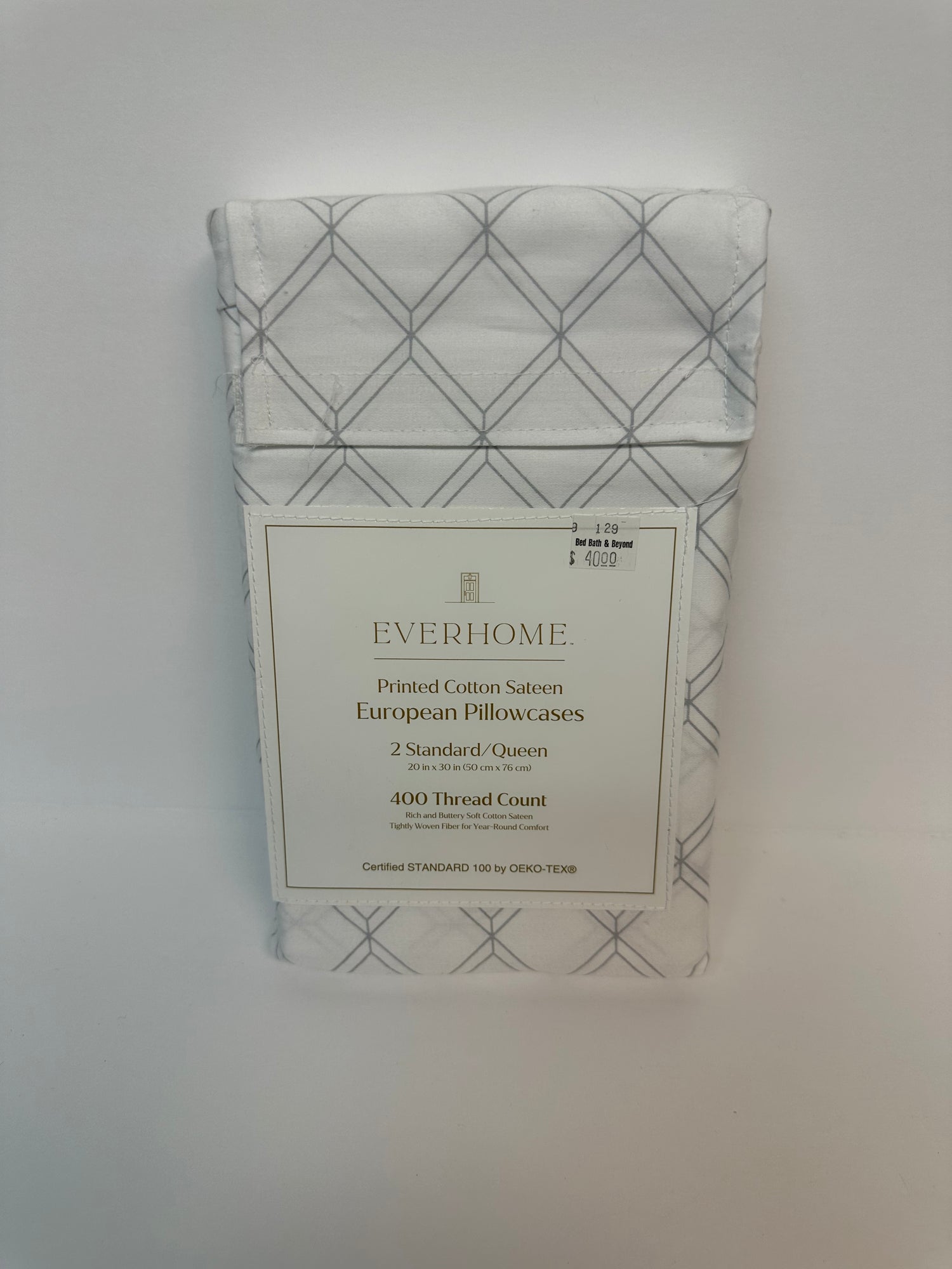 Everhome Sateen Diamond 400-Thread-Count Standard Pillowcases in Microchip (Set of 2)