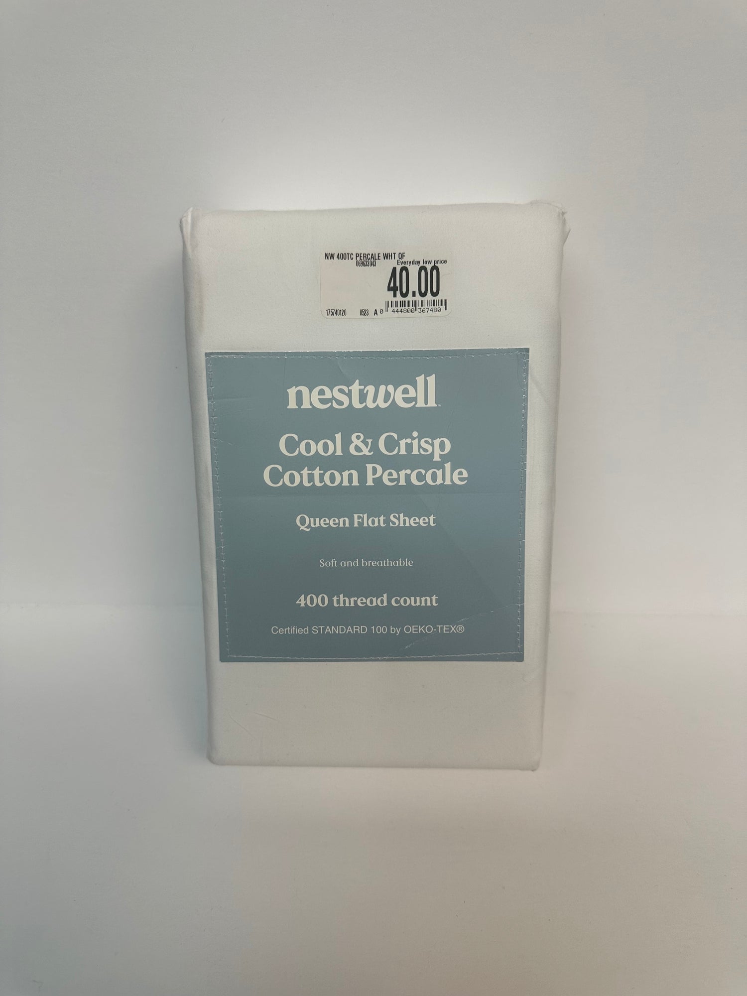 Nestwell Cotton Percale 400-Thread-Count Queen Flat Sheet in Bright White