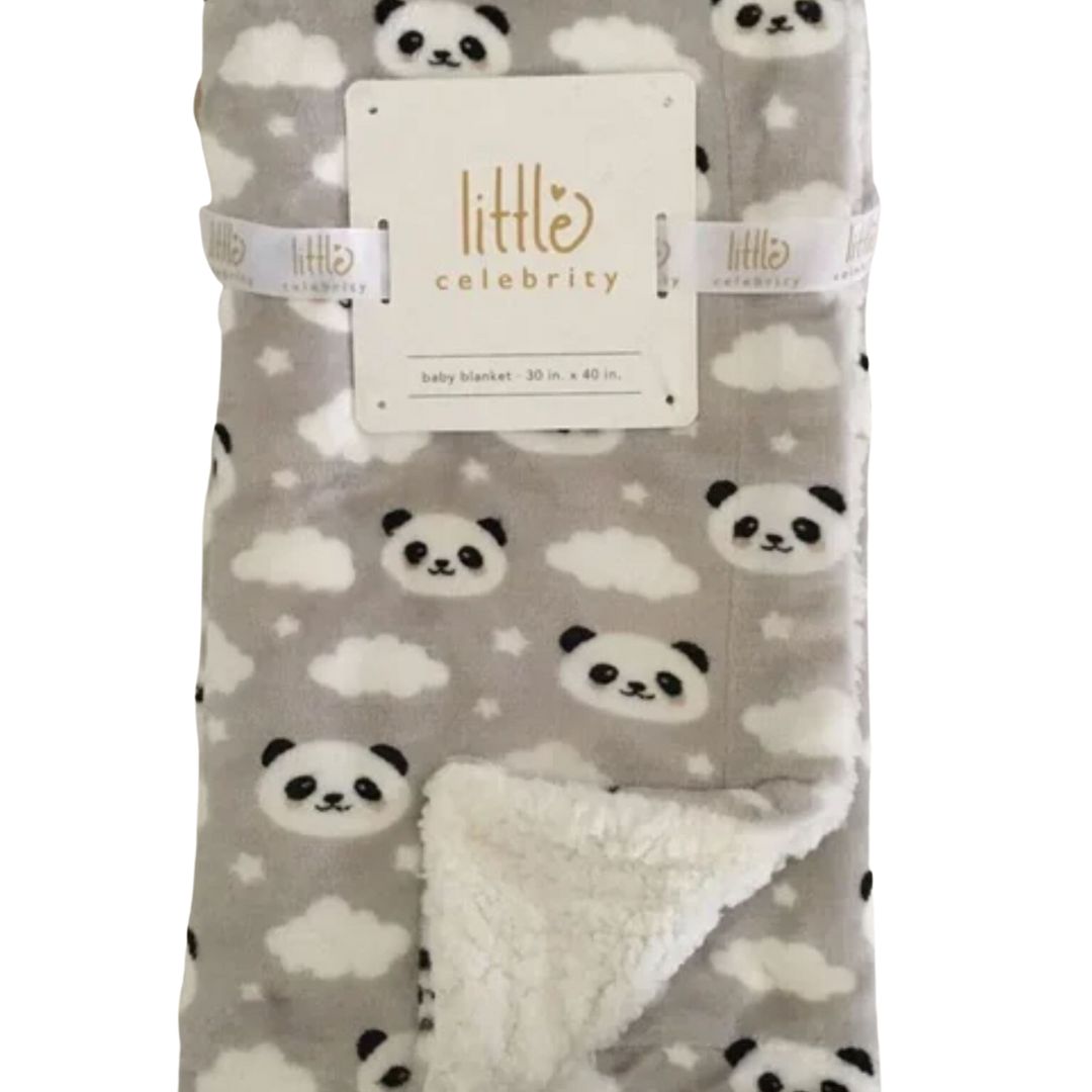 Little Celebrity Baby Blanket Gray with Panda Bear