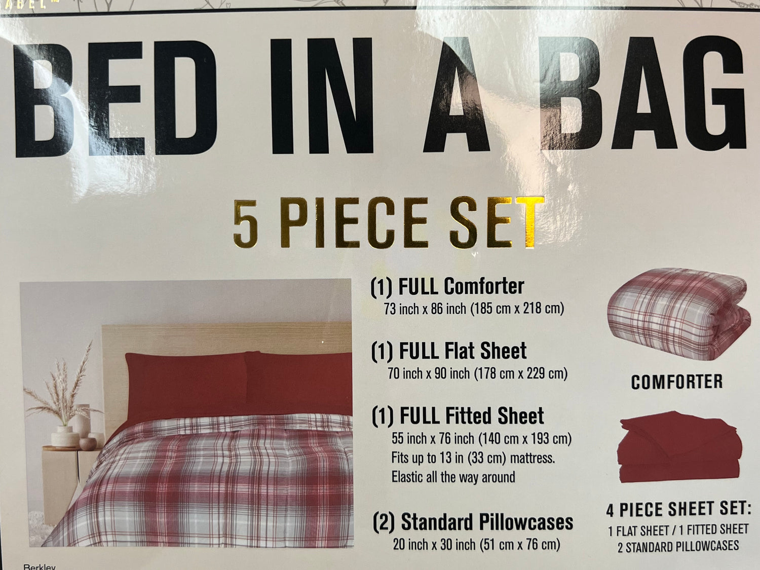 Bed in a Bag - Full Size - 5 Piece Set (Red Plaid)