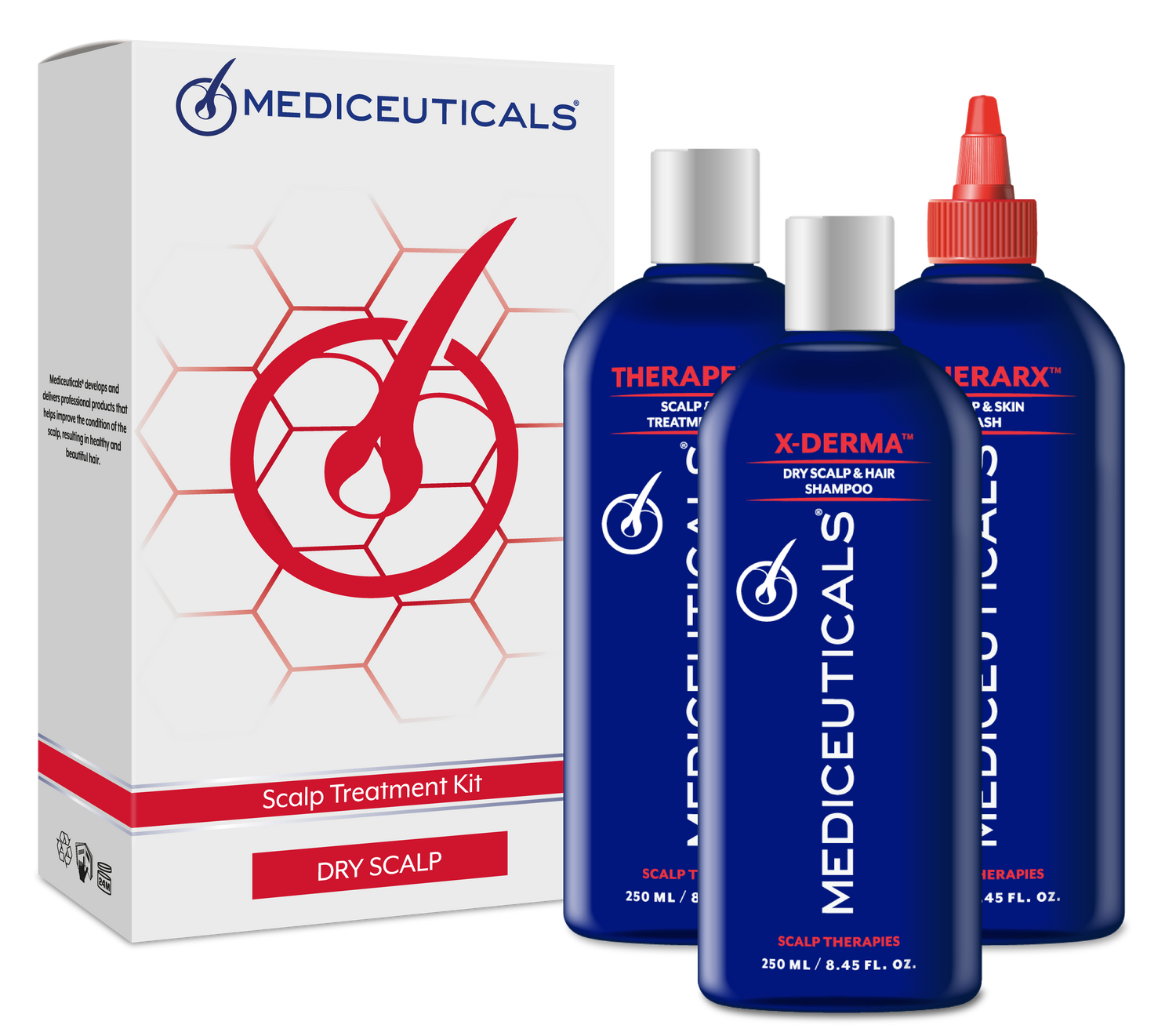 Scalp Treatment Kit - DRY 3pc TheraRx 250 ml - X-Derma 250 ml - Therapeutic 250 ml DRY