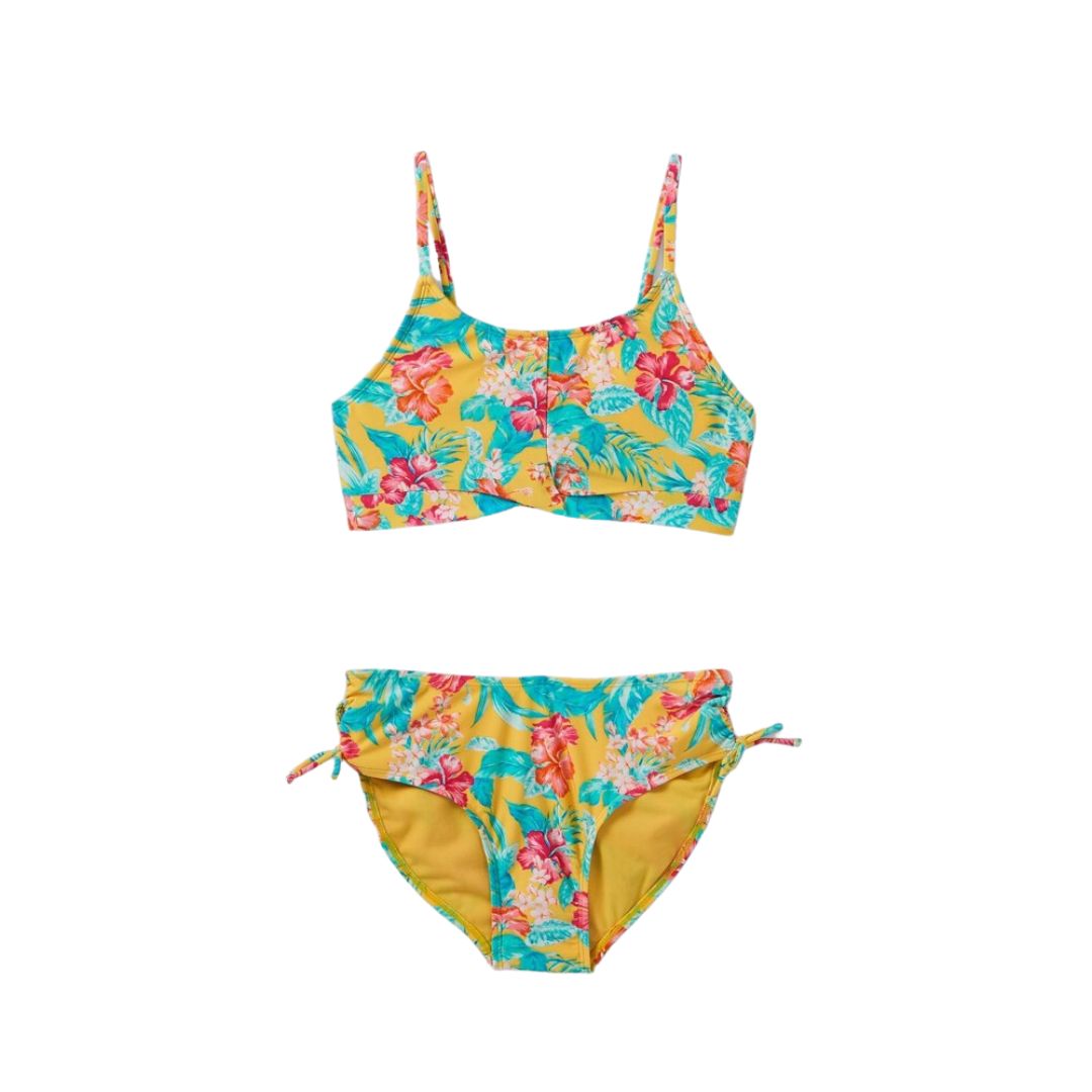 Girls' Floral Print 2pc Bikini Set - art class Yellow XS