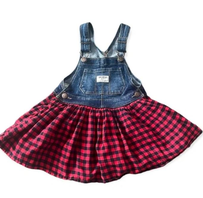 OshKosh Toddler Buffalo Plaid Dress Overalls 2T