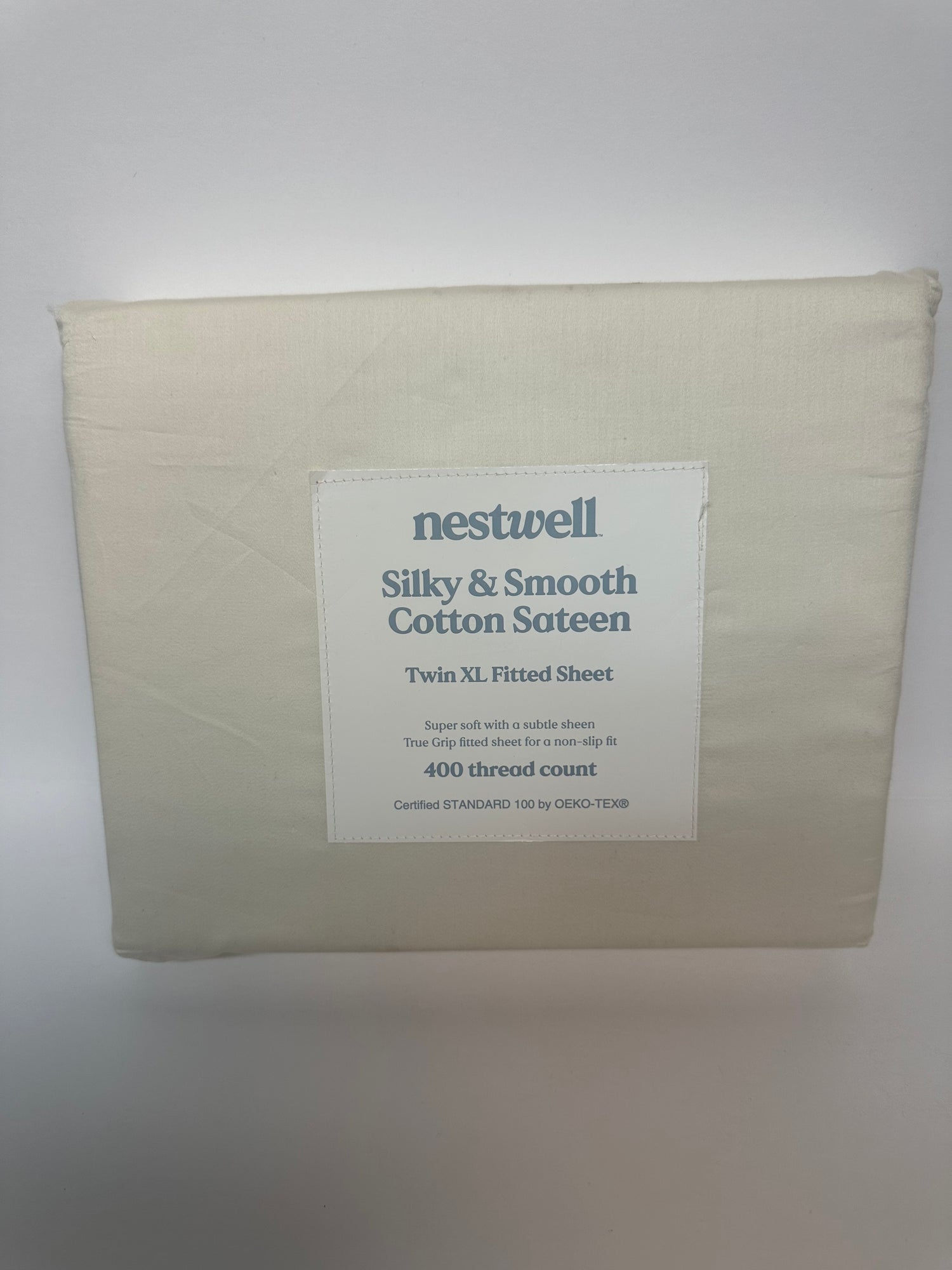 Nestwell Cotton Sateen 400-Thread-Count Twin XL Fitted Sheet in Egret